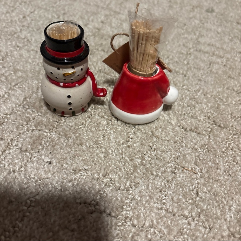 Mud Pie Frosty The Snowman And Santa Hat Toothpick Holders